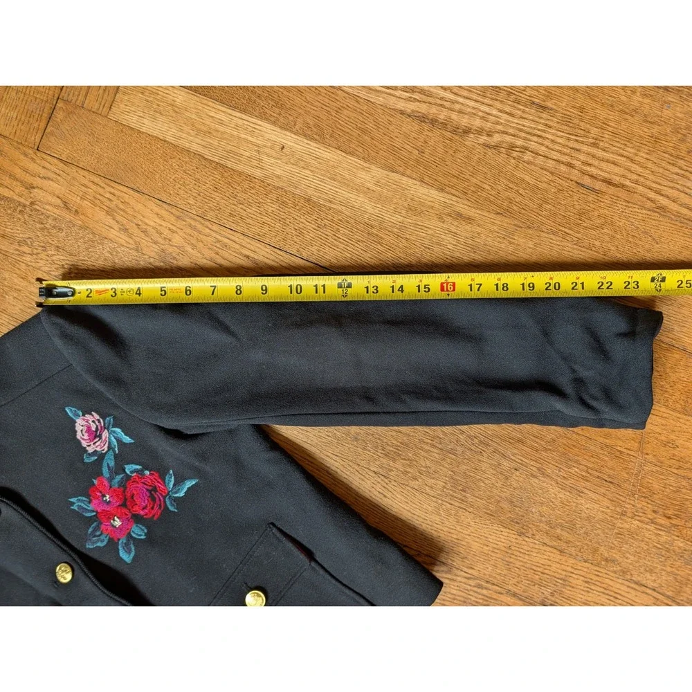 A New Day Black Embroidered Floral Military Jacket Gold Buttons Cropped 10